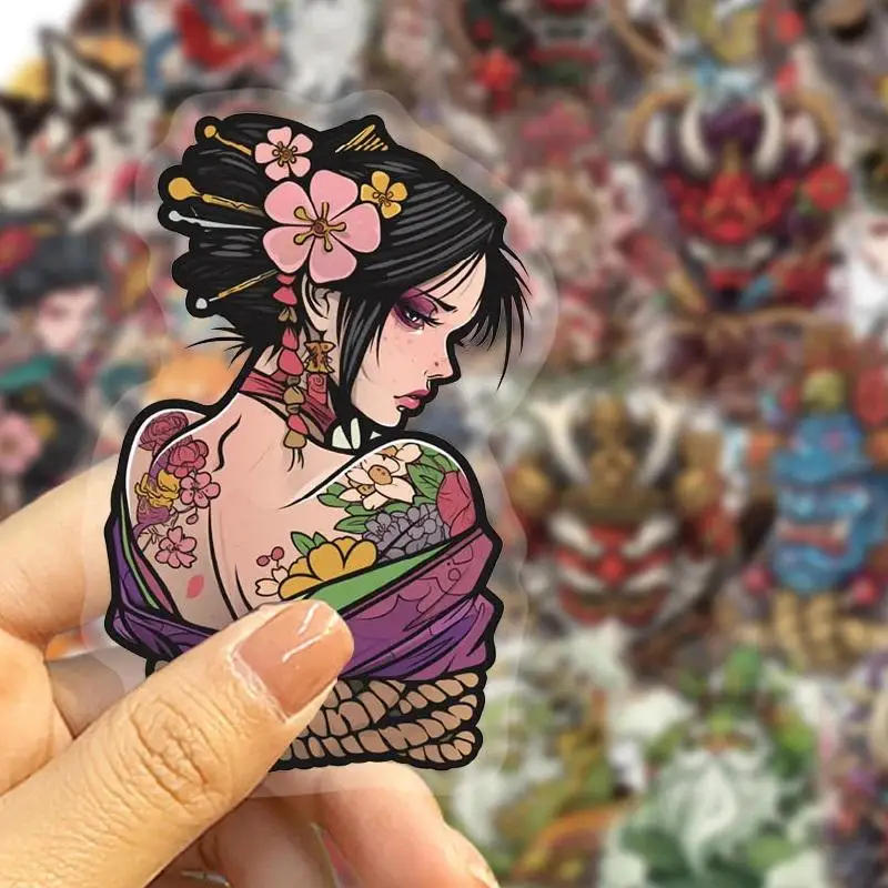 50PCS Japanese Retro Transparent Tattoo Art Stickers Creative Girls DIY Decor for Scrapbooking Luggage Phone Guitar