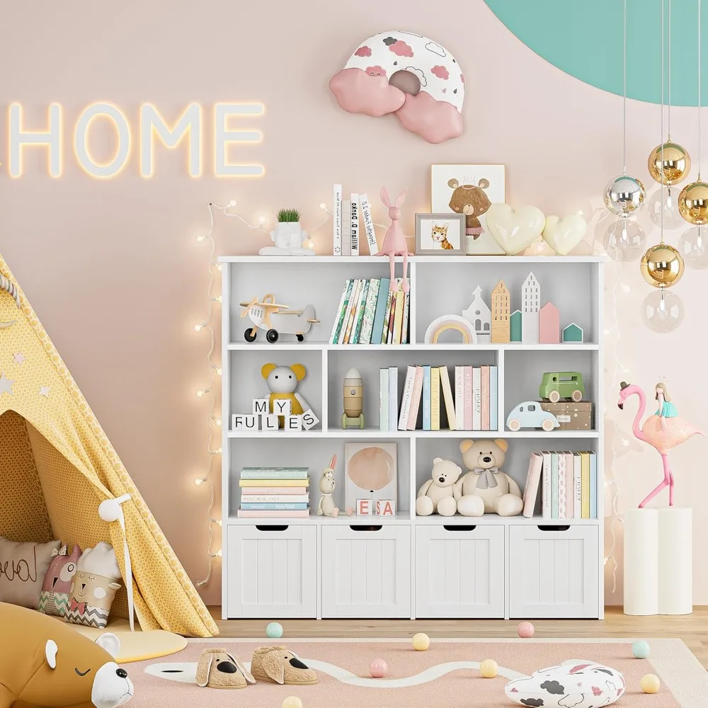 Toy Storage Organizer, Large Toy Organizers and Storage with 4 Movable Drawers and 7 Cubbies, Chest Shelf Organizer