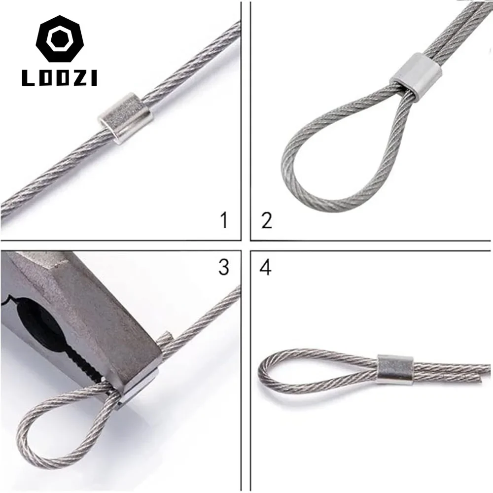Aluminum Wire Rope Crimp Fixed Sleeve Fixing Clip Oval 8-type Wire Ferrules Cord Lock Aluminum Cable Stopper Crimp Rope Hardware