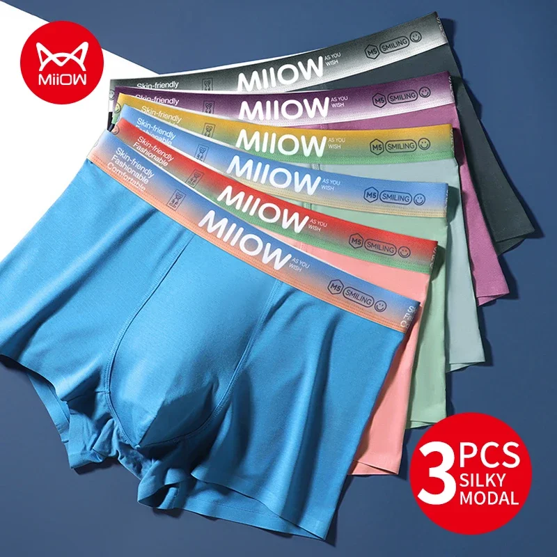 MiiOW Man Underwear 3pcs Modal Boxershorts Male Cotton 7A
