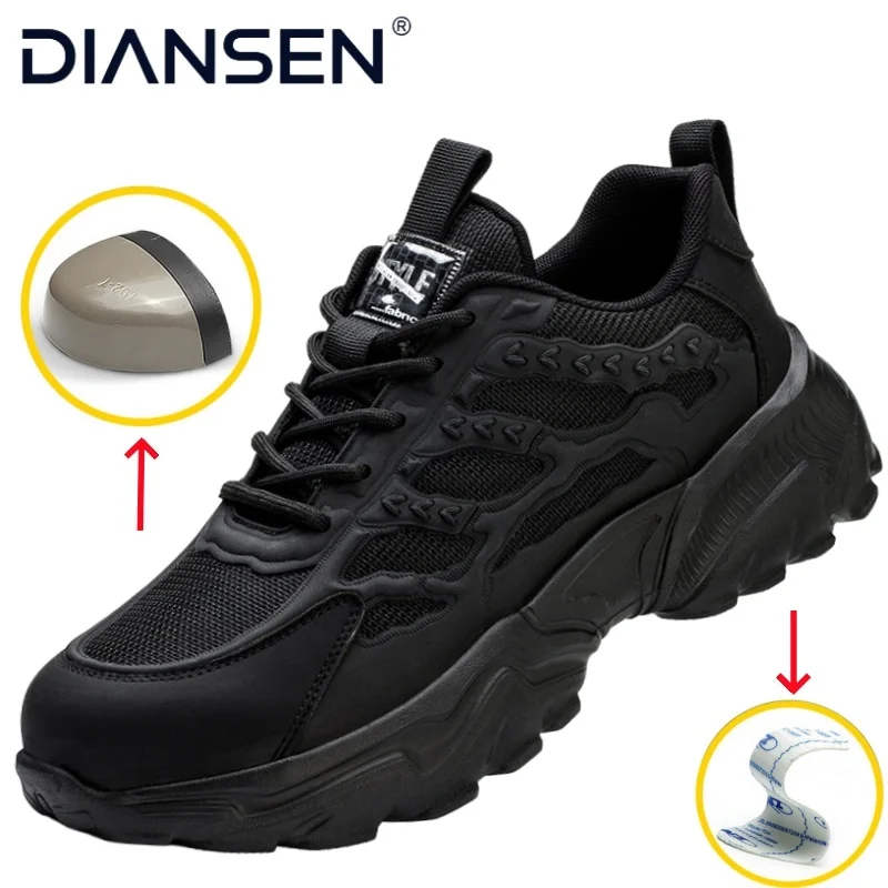 Safety Shoes Steel Toe Kevlar-Midsole Men Lightweight Breathable Anti-Puncture Anti-Smash Non Slip Industrial Work Boots