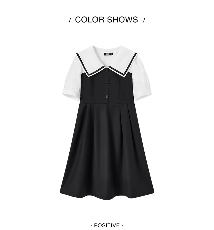Dress Lapel College Style Short Skirt Playful Sweet Autumn Easy-to-Care Patchwork Little Black Dress