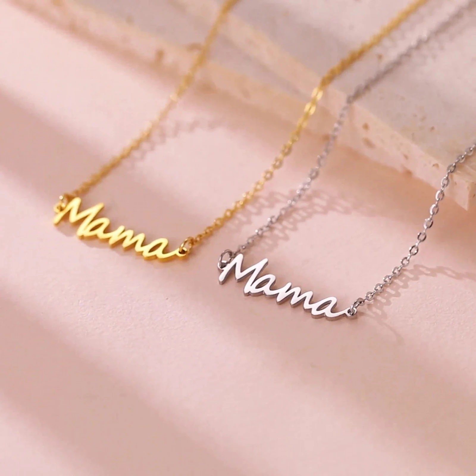 Skyrim Mama Letter Pendant Necklace for Women Stainless Steel Neck