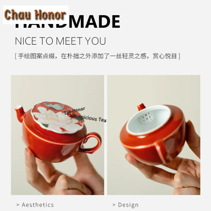 Hand-painted Butterfly Peony Red Tea Set Complete Set Tea Ceremony Set Tea Making Teapot And Tea Cup Set Teaset Decoration Gifts