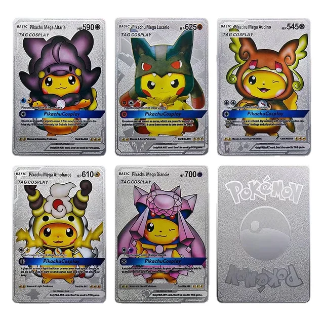 New 9 models DIY Pokemon Metal Cards Pikachu Charizard Silver Vmax TAG Battle Card Game Collection Cards Gift Toys 2