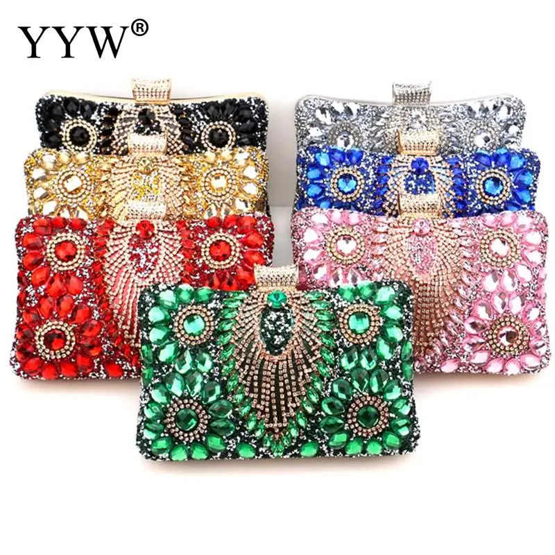 Luxury Rhinestone Beads Women Evening Handbag Bling Sequins Diamond Clutch Purse Lady Party Metal Chain Shoulder Messenger Bag