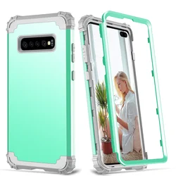 Durable Full - Body Hybrid Protective Phone Case with Soft Silicone and Hard PC Bumper - Galaxy S10e (Mint Green and Grey)