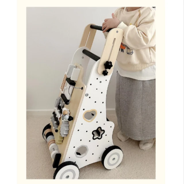 Wooden Baby Walker Cart - Anti Rollover & O-Shaped Leg Design, Adjustable Multifunctional Learning Walking Toy for Toddlers 6
