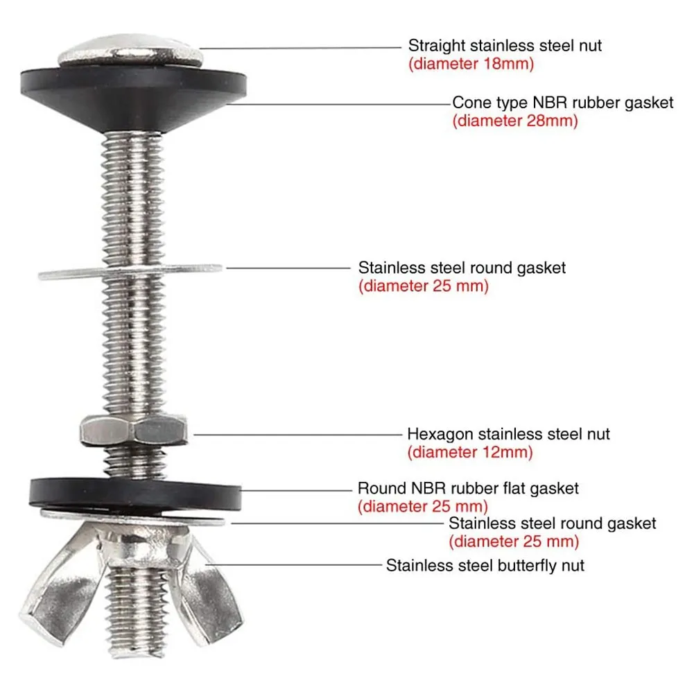 

Toilet Cistern To Toilet Pan Fixing Fitting Sealing Kit Close Coupling Bolts WC 304 Stainless Steel NBR Rubber Water Tank Bolts