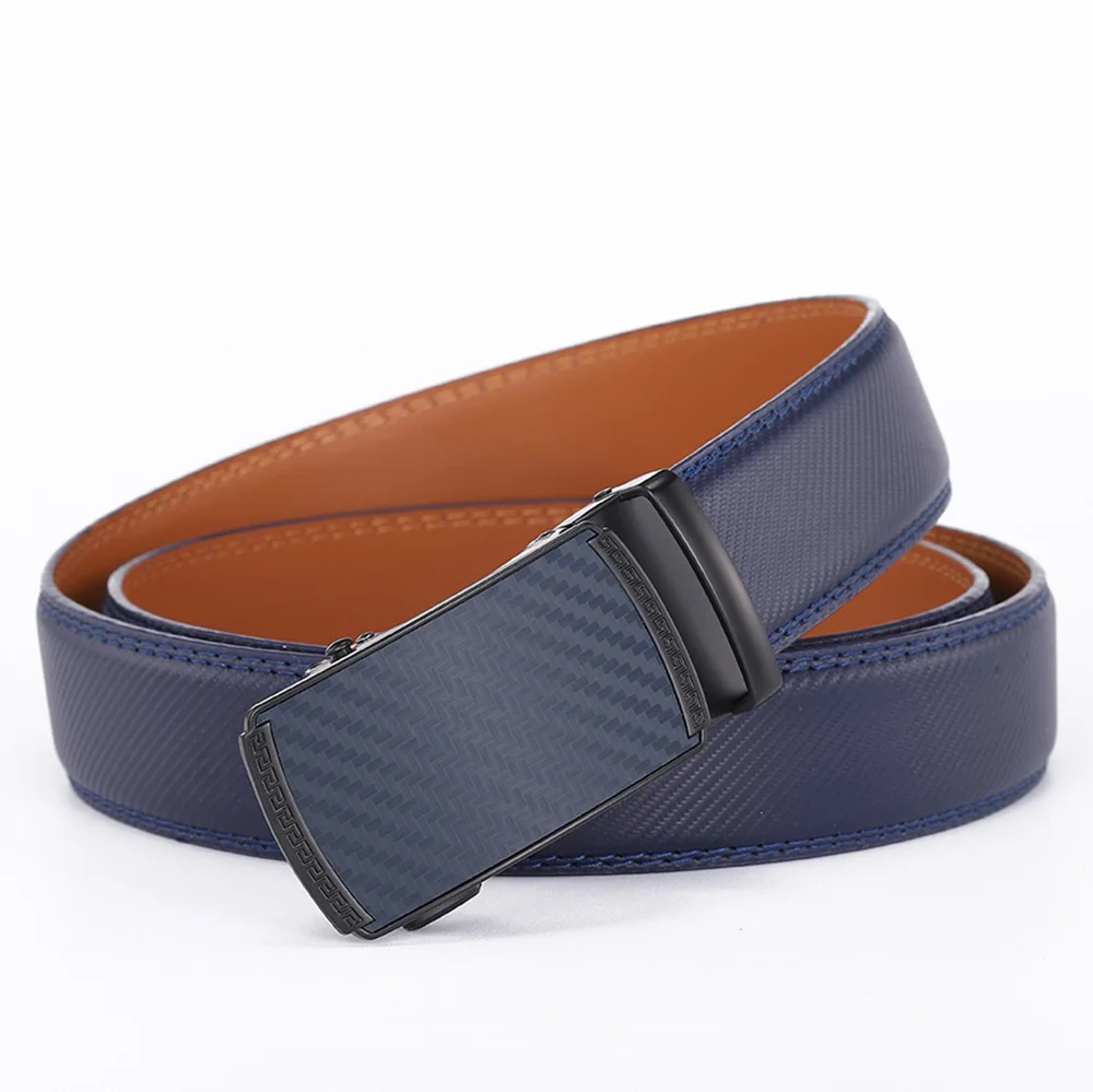 Herren-Gürtel mit automatischer Schnalle, hochwertiger Herrengürtel, Business-Luxus-Designer-Taillengürtel für Jeans, 3,5 cm, Schwarz, Blau – Detail 9