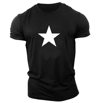 2025 New Men's Summer Fashion Pentagram Printed Comfortable and Breathable Round Neck T-shirt Outdoor Leisure Sports Top 1