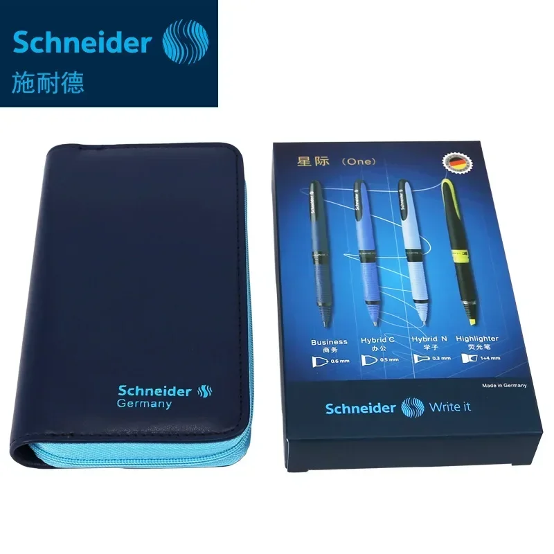 4 개/대 독일 슈나이더 젤 펜 서명 펜 형광펜 마커 펜 0.6mm/0.3mm/0.5mm/1-4mm 가죽 연필 상자 케이스 선물