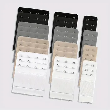 12 Estensori per Reggiseno Regolabili - Design a 2/3/4 Ganci, Tessuto Morbido ed Elastico, Adatti per Reggiseni, Canotte, Costumi da Bagno - Multicolore (Nero/Grigio/Beige/Bianco) - Cinghie di Estensione per Lingerie da Donna, Offrono Supporto e Vestibilità Duraturi