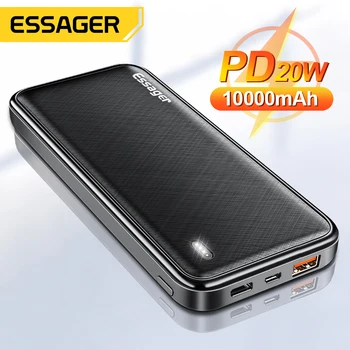 Essager 10000 mAh 슬림 보조베터리 휴대용 외부 배터리 충전기 10000 mAh 듀얼 USB LED 보조베터리 아이폰 Xiaomi Poverbank