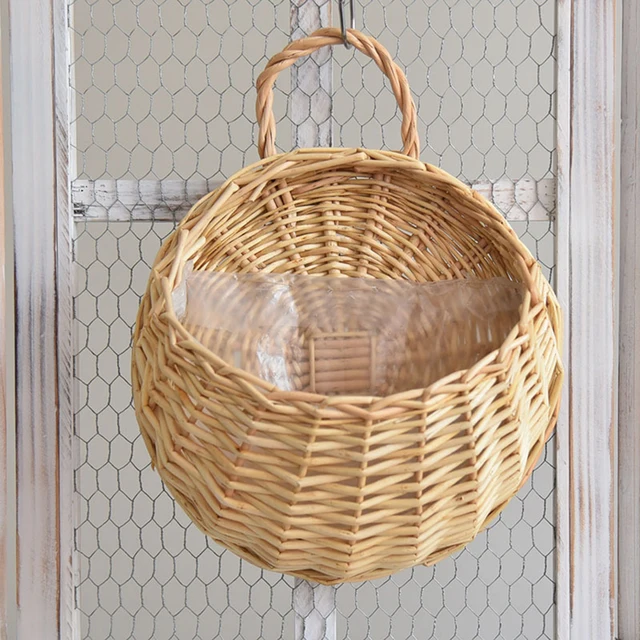 Kézzel Készített Rattan Kosár Falfájdozó Fonott Virág Edény Retro Szőtt Váza Kosarak Cachepot Kerti Erkély Díszítéshez - Image 6