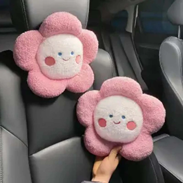 Cute Flower Soft Plush Bowknot Car Seat Headrest Neck Pillow Velvet Head  Rest Cushion Waist Pillows Car Accessories Interior