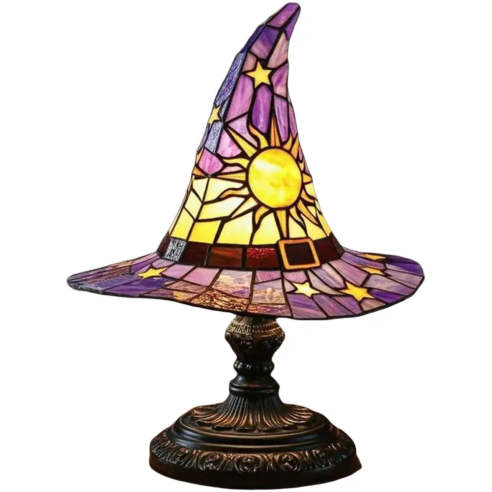 Stained Glass Witch Hat Lamp USB Powered Creative Table Lamp Night Light for Living Room Home Bedroom Decoration