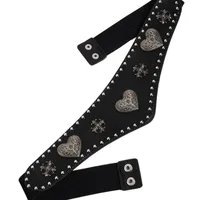 Ceinture de taille en cuir à lacets tendance pour femmes, style européen/américain, boucle en métal noire rétro, ceinture de taille élastique. 3