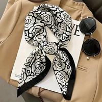 2024 New Floral Silk Square Scarf Women Satin Shawl Wrap Hijab Female Hair Band Wrist Luxury Headkerchief 70*70cm Echarpe 6