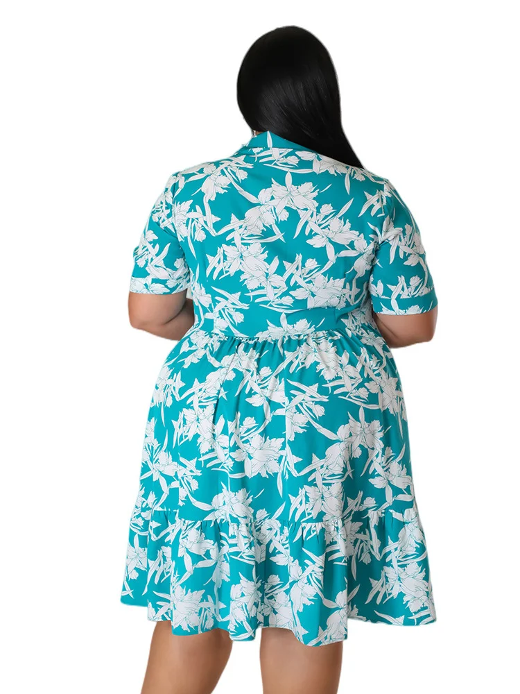 Wmstar Plus Size Dresses for Women Flower Print Big Hem Cute Elegant Birthday Midi Dress Loose Clothes Wholesale Dropshipping