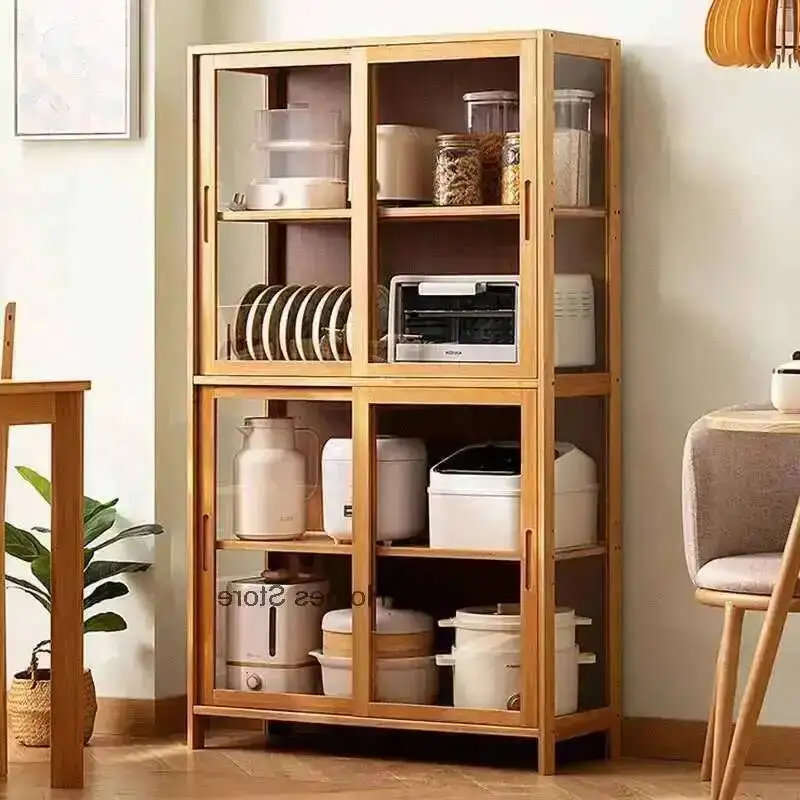 ตู้เก็บของ ตู้ครัว ชั้นวางจาน สำหรับห้องครัวขนาดเล็ก อพาร์ทเมนต์ ตู้ครัวมินิมอล ตู้ตั้งพื้น หลายชั้น สำหรับใช้ในบ้าน ทำจากไม้ไผ่ 1