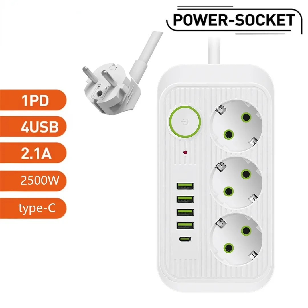 Multi Plug AC Outlet Power Strip Multiprise Smart Home 2m Extension Cord  Electrical French Socket 3 USB Port & On/Off Switch - AliExpress