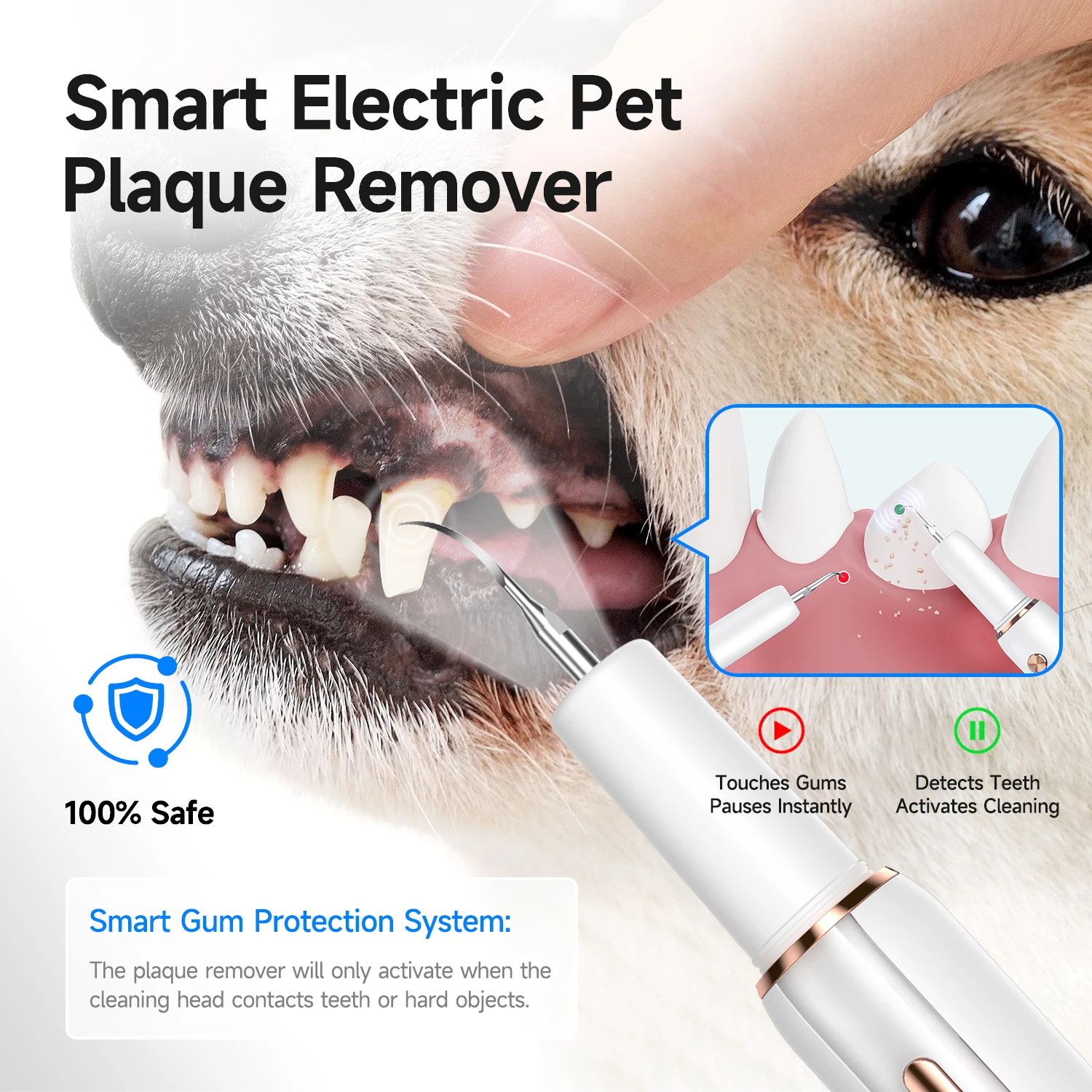 CURVY MOON T5 Pet Teeth Ultrasonic Dental Tartar Cleaning Kit Dog Cat Ultrasonic Canine Plaque Remover Teeth Sonic Cleaner