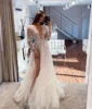 V-Neck Long Sleeves A-Line Tulle Wedding Dresses High Fork Women Bridal Gowns 2024 Mopping Length Vestidos De Novias Customized 1