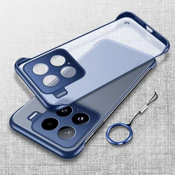 Ultra-Thin Frameless Matte Translucent Case with Shockproof Full Protection and Ring Cover for xiaomi 15 pro (Blue)