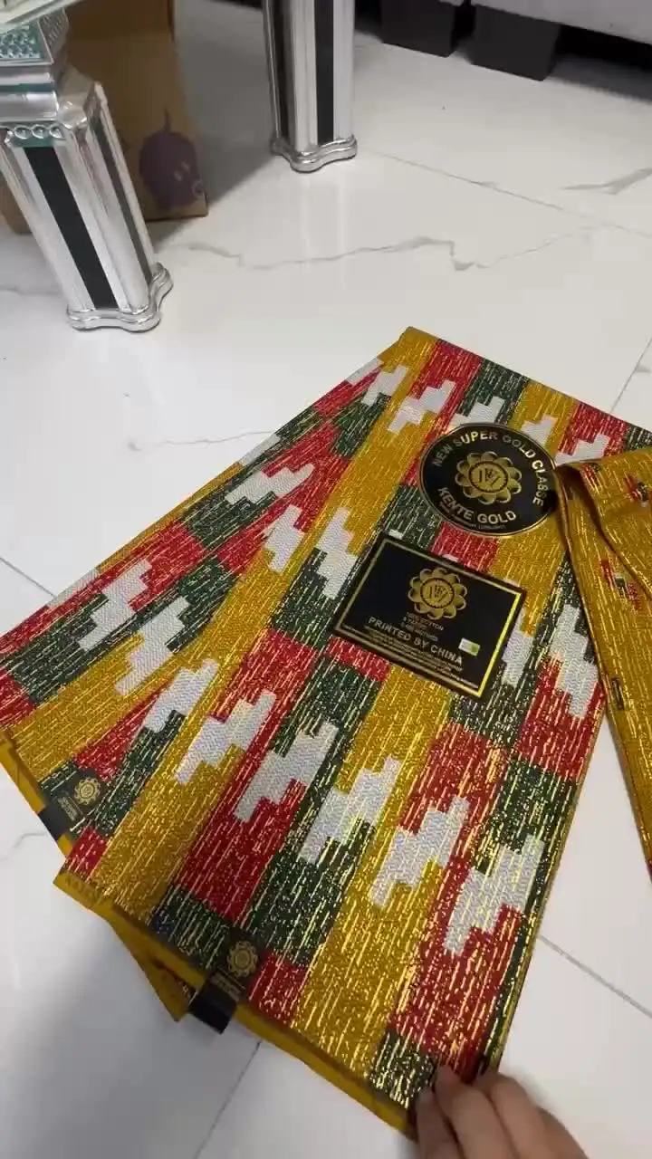 Блестящая африканская хлопковая ткань KENTE 4 ярда + 2 за 1 комплект