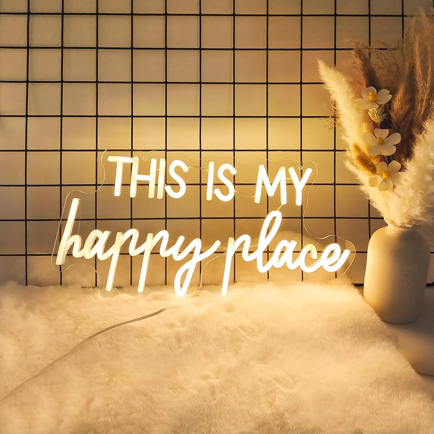 Panneau néon « Where The Magic Happens » LED blanc pour mur alimenté