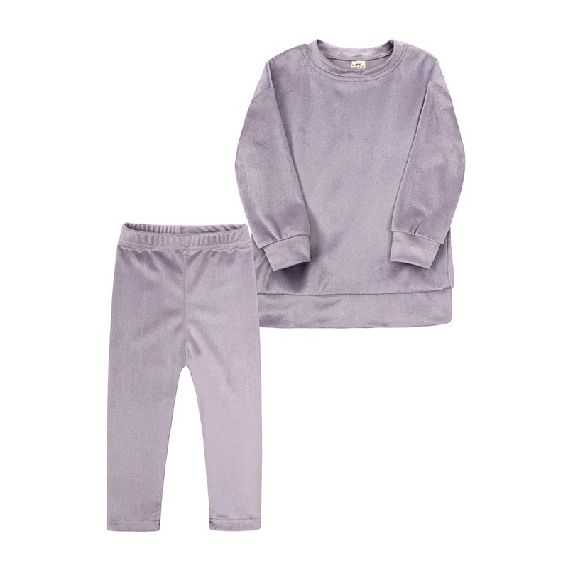 1-7Y 소녀 패션 벨벳 의상 풀오버 탑 + 레깅스 바지 의류 겨울 2Pcs 어린이 Tracksuit 세트