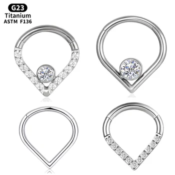 F136 G23 티타늄 힌지 눈물 방울 세그먼트 링 격막 코 리모콘 피어싱 지르콘 립 Labret 귀 연골 Daith 헬릭스 귀걸이