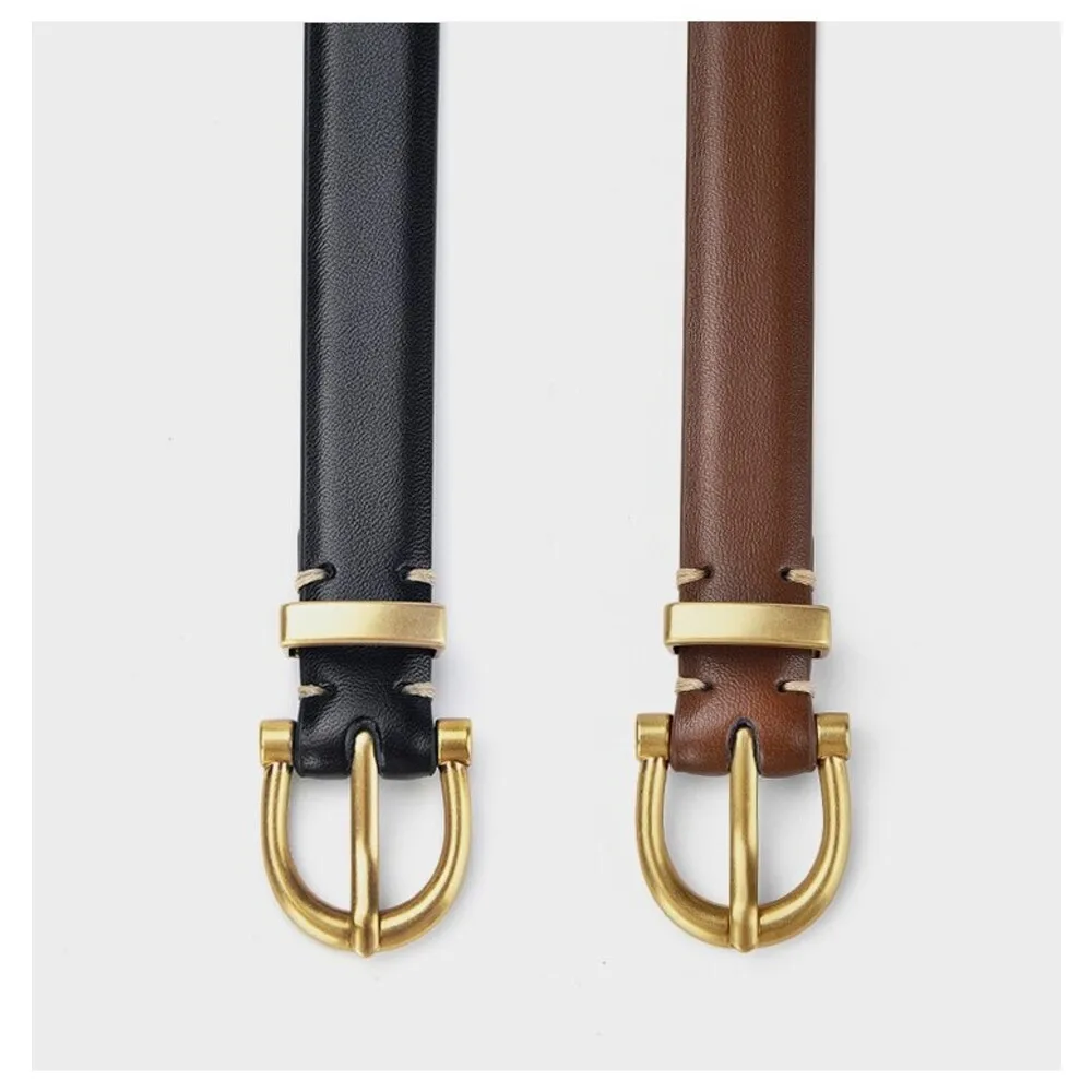Women's Thin Leather Belt For Women Versatile Black Accessory_voghion.com