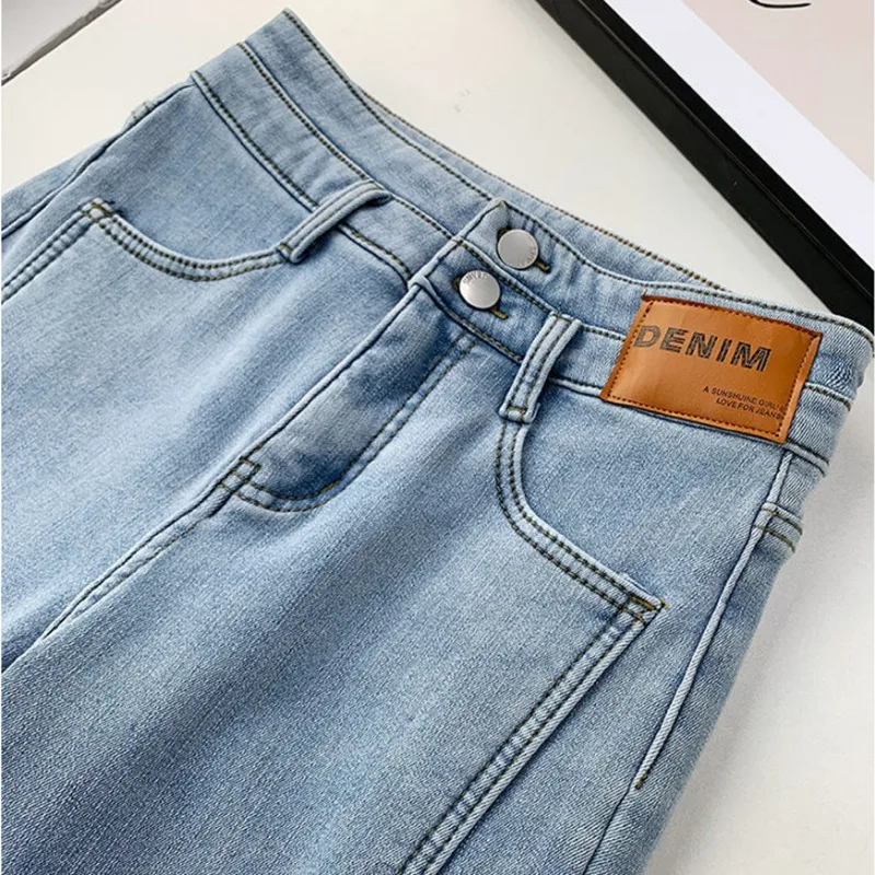 Women's High Waist Plus Velvet Slim Split Flare Denim Pants Korean Stretch Vaqueros Winter Thicken 101-103cm Long Skinny Jeans