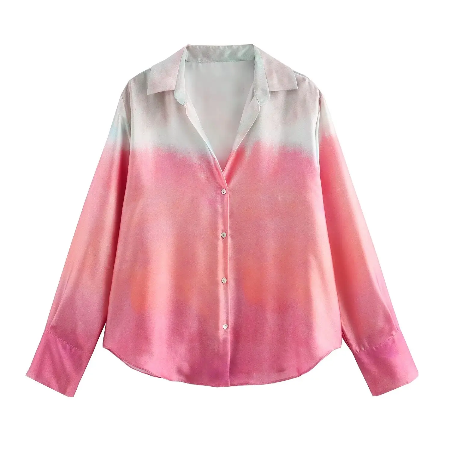 thumbnail image 1 of HH TRAF Camisas degradadas para mujer, cuello vuelto, manga larga, botonadura sencilla, blusa de verano para mujer, moda en 2 colores, 1 of 4
