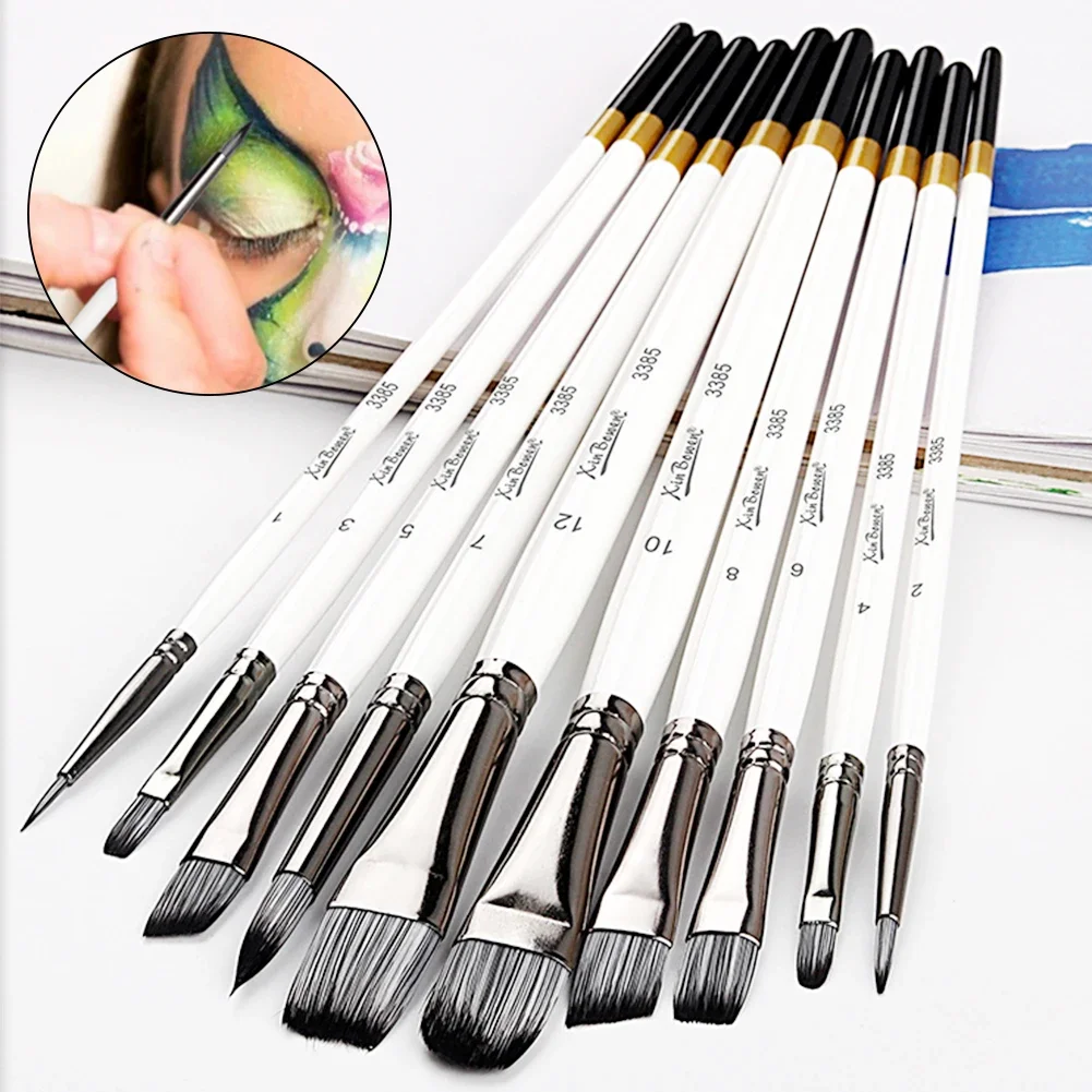 7/10Pcs Different Shape Paint Brushes Set for Art Acrylic Gouache Oil Watercolor Artist Canvas Synthetic Nylon Hair Paint Brush 2