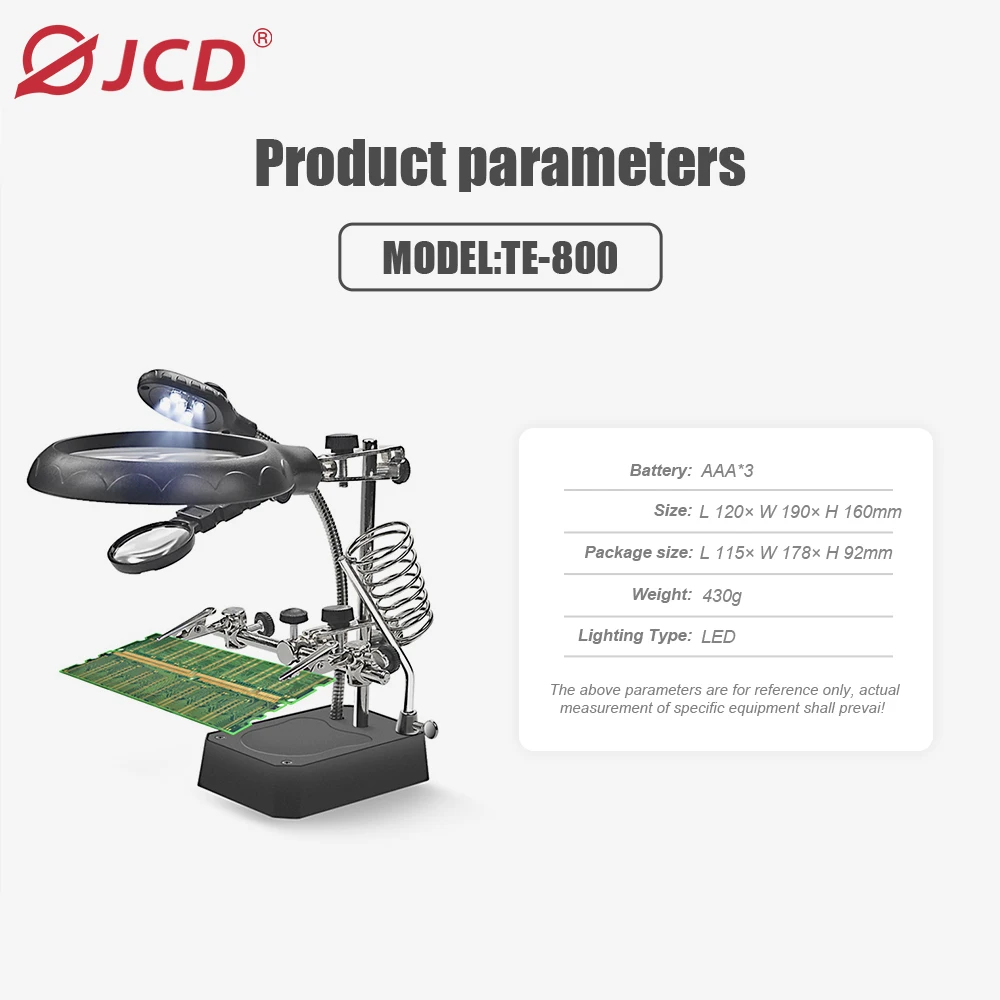 JCD Welding Magnifying Glass LED Light Auxiliary Clip Loupe Magnifier 3 In1 Hand