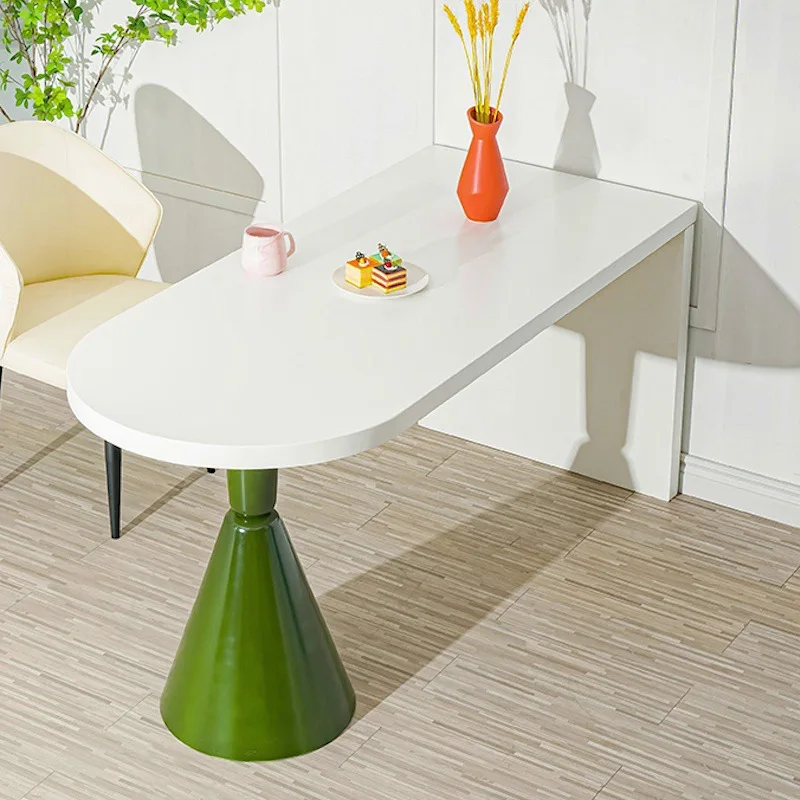 

Cream Wind Rock Plate Dining Table, Wooden Half Round Island Table, Home Restaurant Holy Grail Dining Table, Solid Wood