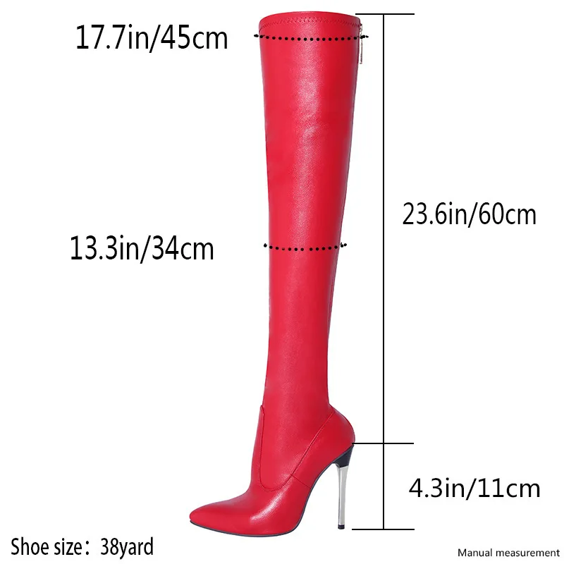 Women Over-the-Knee Thigh High Long Boots Pointed Toe Metal Zipper Spring Autumn Stretch Boots Big Size 34-44 Thin Heel Stiletto