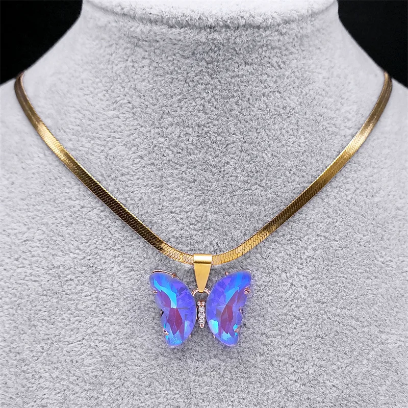Yienate Boho Collana con Farfalla di Cristallo a Strati Girocollo