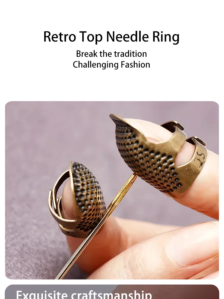 Description Picture 3 of itemAdjustable Vintage Sewing Thimble, Handmade Non-slip Embroidery against Ring, Vintage Needle Presser Needle Hoop Finger Holder