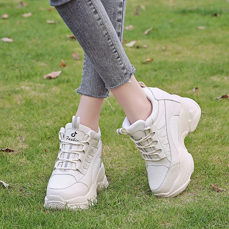 Women Platform Sneakers 2025 Summer Breathable Mesh Shoes Women Wedges Heels Casual Shoes 10 CM Thick Sole Trainers White Shoes 5