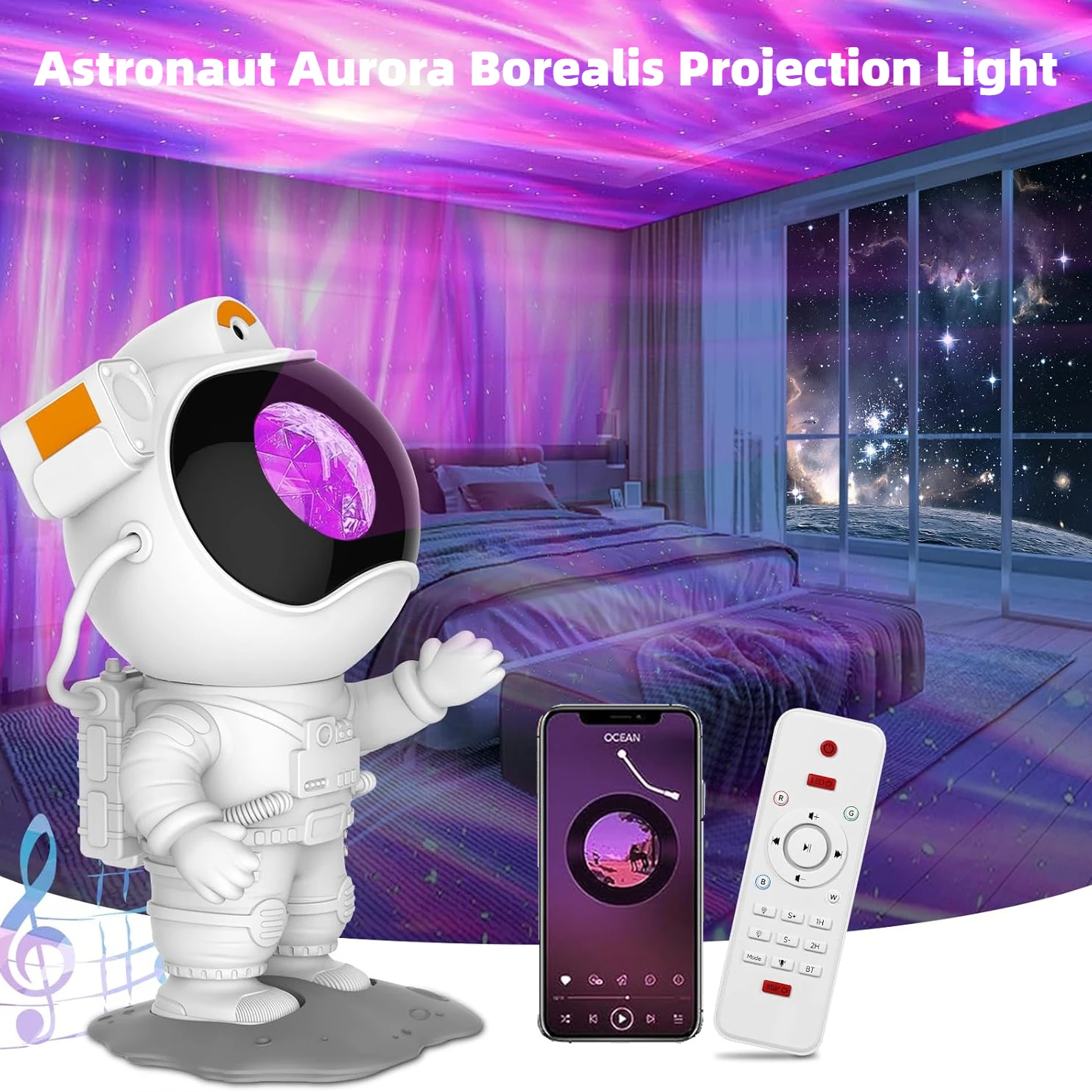 

Astronaut Aurora Borealis Projector Starry Sky Night Light USB Bluetooth Speaker Galaxy Star Lamp Home Bedroom Decoration Gifts