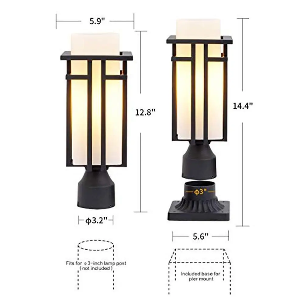 Outdoor Post Light Waterproof Metal Frame with Milk White Frosted Glass Pier Mount High Quality Outdoor Lighting Fixtures IP65