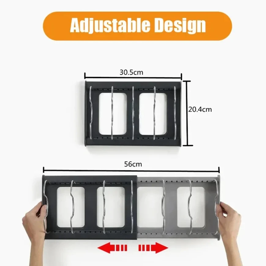 Kitchen Storage Solution Expandable Stainless Steel Rack for Pan Pot Lid Cutting Board Dish Drying and Cookware Organizer 2