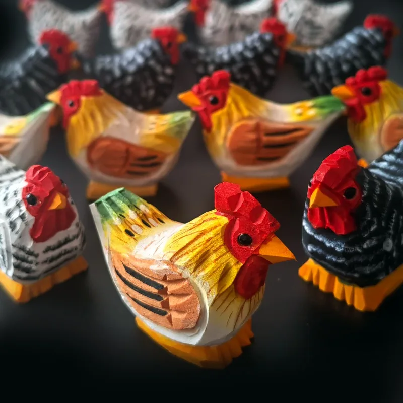 Handmade Wood Carved Rooster Figurines Creative Wooden Craft Painted Animal Art Decoration Desk Ornament Home Decor Unique Gift 5