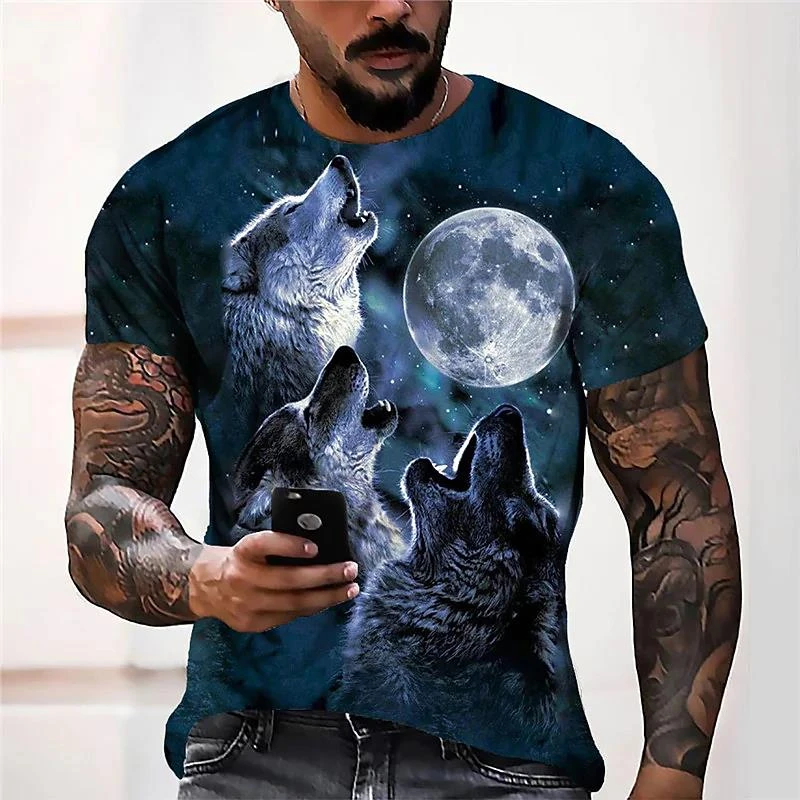 

Wolf 3D printed men's T-shirt, oversized short skirt, Harajuku fashion animal top, children's casual short sleeve, street clothi