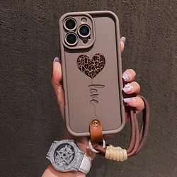 Leopard Print Love Heart Soft Lanyard Strap Phone Case Cover - iPhone 15 Pro Max (2)