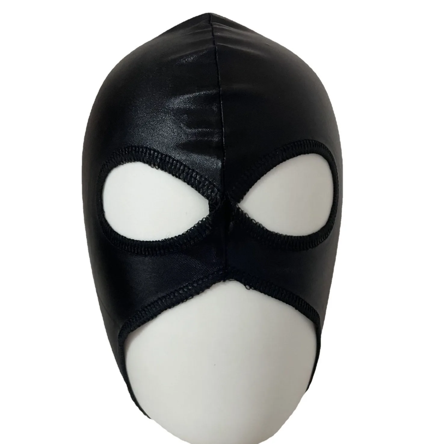 Men Adults Black Patent Leather Masks Open Eyes Nose & Mouth Headgear Full Face Mask Hood for Role-playing Games Cosplay Costume